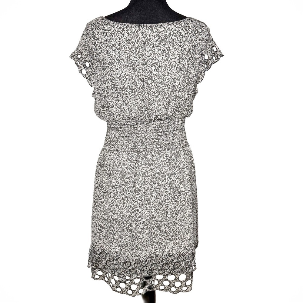 Bar III Womens Large Black White Animal Print Smocked Waist Eyelet Hem Dress - Picture 4 of 11